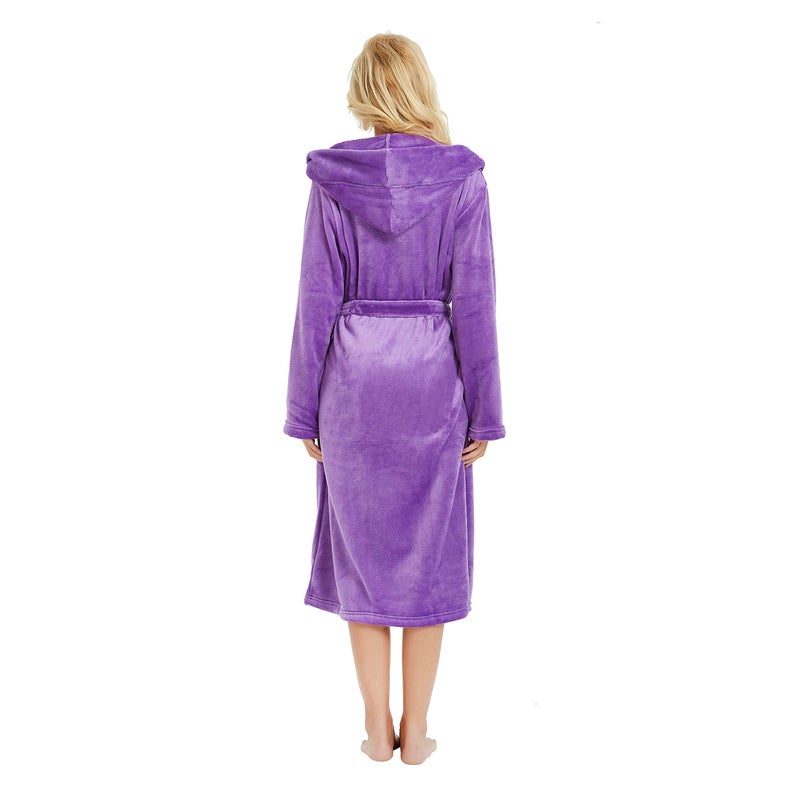 HEARTNICE Womens Hooded Fleece Robe, Soft Plush Bathrobe for Womens, Fluffy Cute Long House Coat (Violet Hooded, S/M) - Image 2